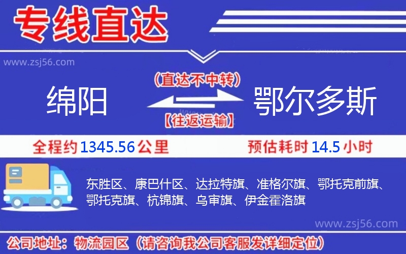 綿陽(yáng)到鄂爾多斯物流公司